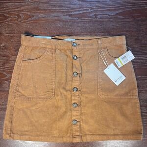 Kensie Corduroy Mini Skirt Button Front Pockets Casual Brown Size 14‎